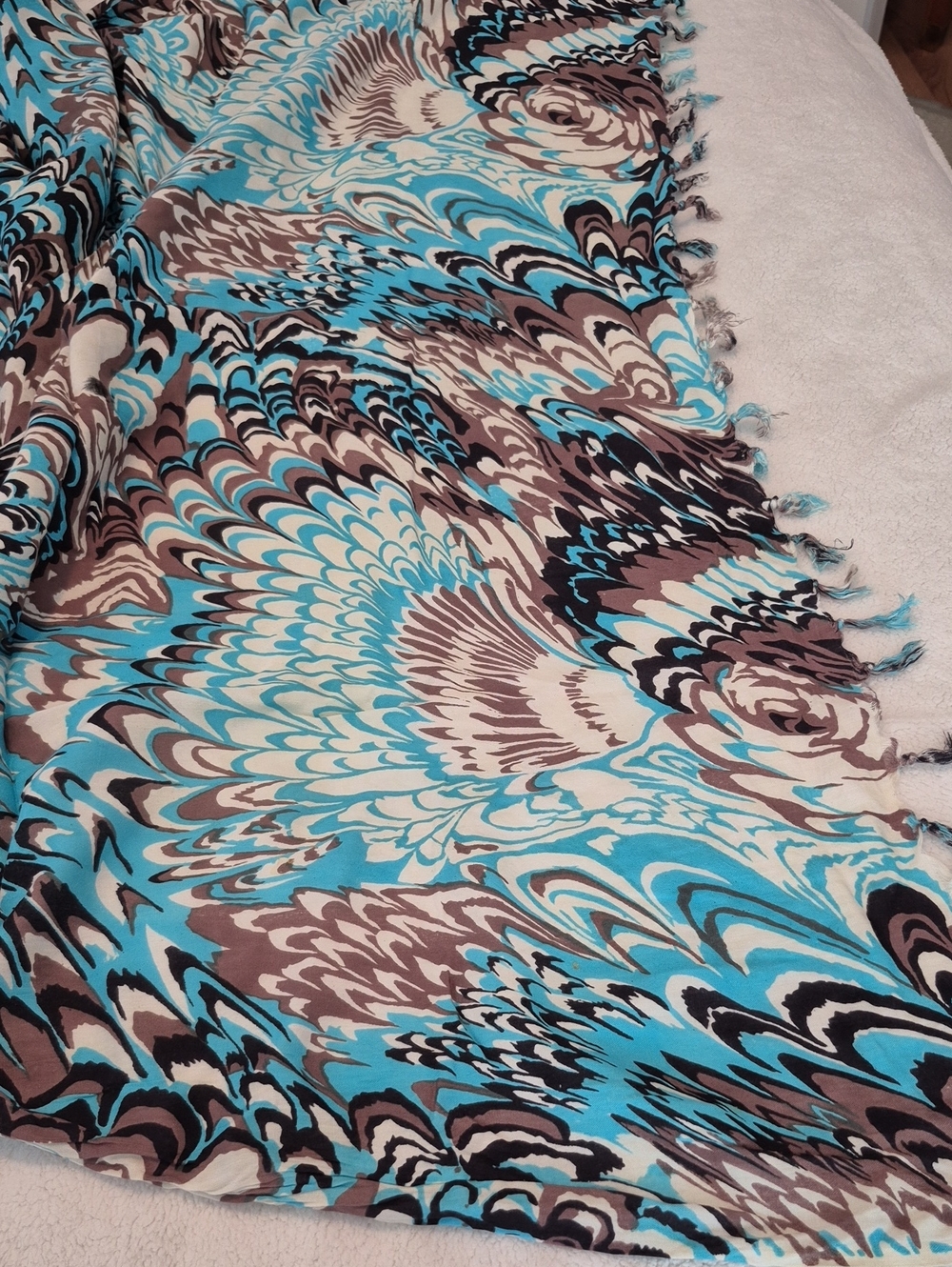 Abstract Blue & Brown Scarf - Picture 2 of 2